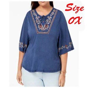 Style & Co Plus Size 0X Cotton Embroidered Top NWT